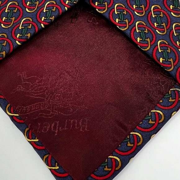 Vintage Burberrys Burberry 100% Silk Neck Tie Horsebit Pattern Blue - Picture 5 of 6